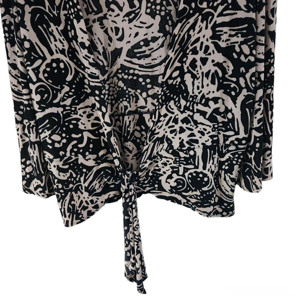 Chicos Travelers Black Beige Tie Front Cardigan Top 3/4 Sleeves Size 3 XL - Picture 3 of 7